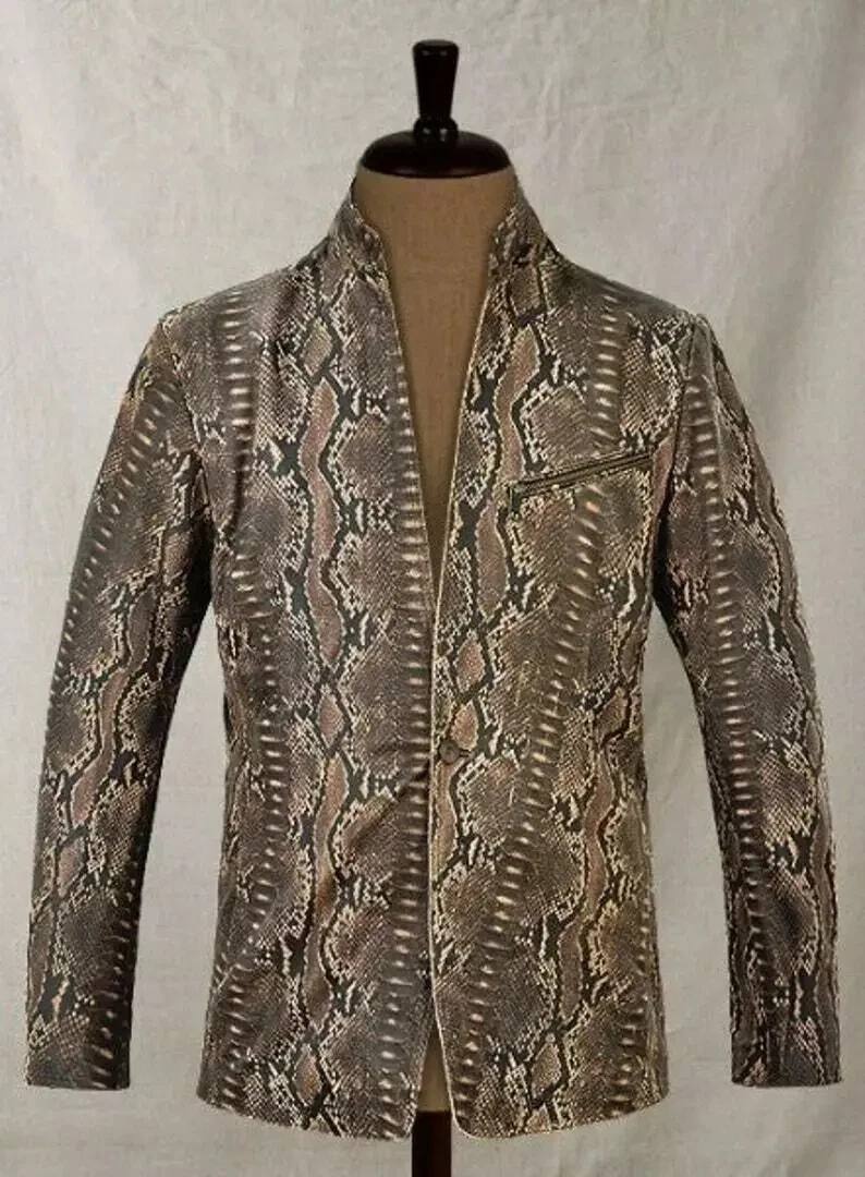 New Men's Brown Leather Print Blazer 100% Real Lambskin Causal Slim Fit Blazer