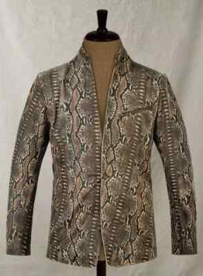 Neu Herren Braunes Leder Aufdruck Blazer 100% Echt Lammleder Freizeit Slim Fit