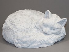 Unpainted Long Hair Sleeping Cat Memorial Statue Pet Grave Decor Garden Figurine