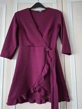 Burgundy Cross-Over Dress by Boohoo Size 10uk