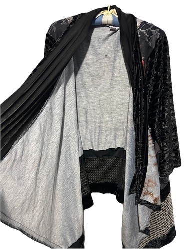 Kamana Cardigan OS Open Front Drape Velvet Burnout Side Pocket Kimono Whimsigoth - Picture 4 of 10