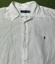 Polo Ralph Lauren Linen Shirt Mens 2XB Button Down White Short Sleeve Casual