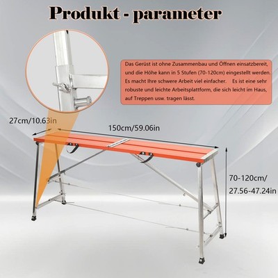 Max 300kg Alu Arbeitsplattform Klappwerkbank Höhenverstellbar 70-120cm Plattform