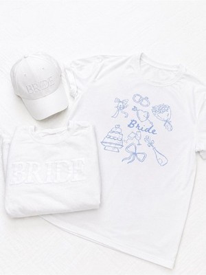 Bride BUNDLE 3pc White Sweatshirt Tee Hat Bachelorette Wedding Bridal