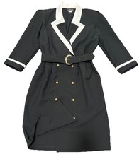 VTG Alexis Fashions Double Breasted Blazer Dress Women  s L Navy Gold Button USA