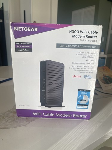 Netgear N300 340 Mbps 2.4 GHz WiFi Cable Modem Router C3000-100NAS - Picture 2 of 4