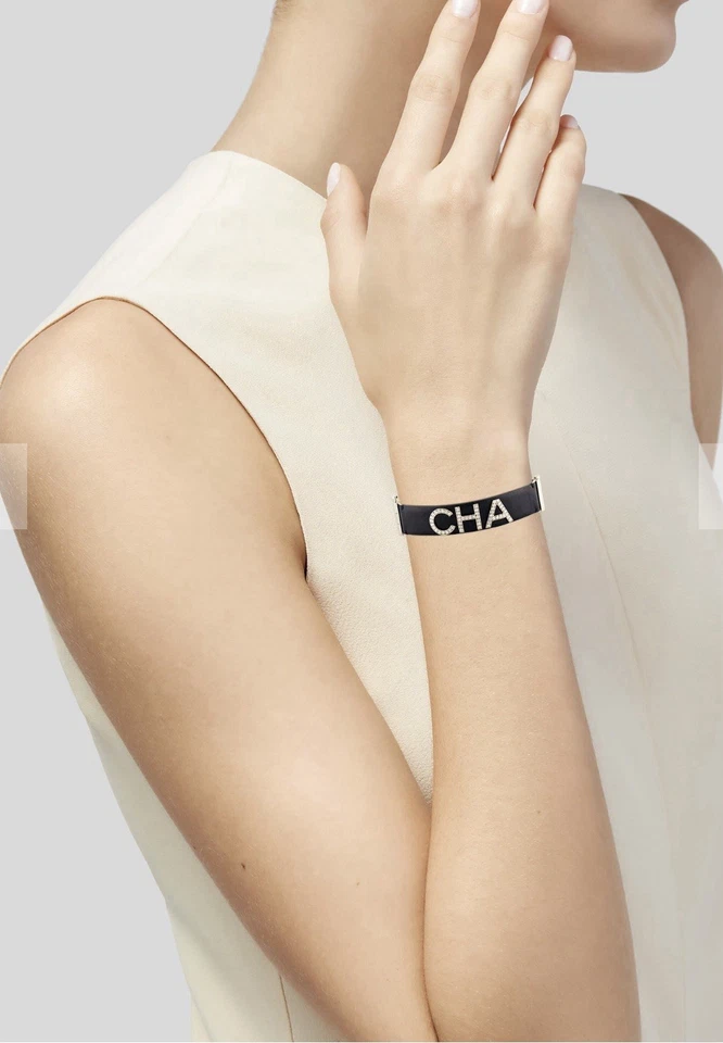 Chanel Leather And Strass Logo Wrap Bracelet Set - Image 3 of 4