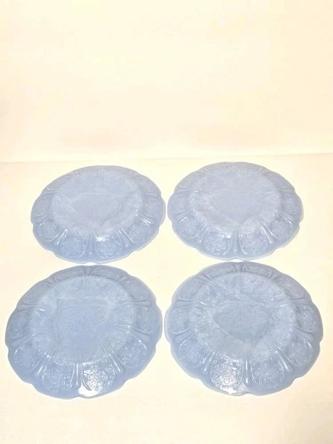 4pc Jeannette Delphite Blue Glass Cherry Blossom Plates 6" Vintage