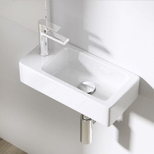 Cloakroom Basin 370mm Small Rectangular Ceramic Bathroom Sink Wall Hung Mini