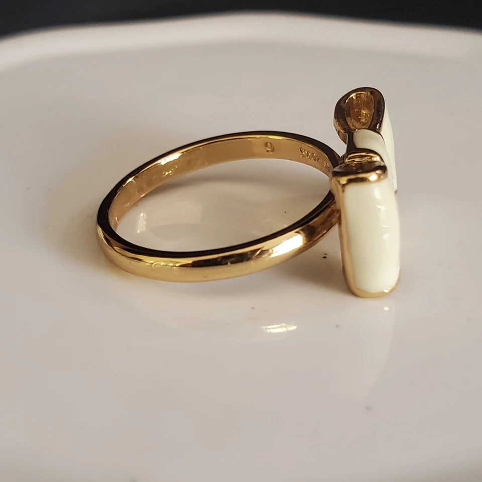 Kate Spade Take a Bow Ring Cream Enamel on Gold Plate Women's Size 6 Dainty - Image 3 of 4
