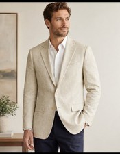 Haggar Clothing Co Sports Coat Size 38R Linen Blend Ivory Beige Lined Blazer Jkt