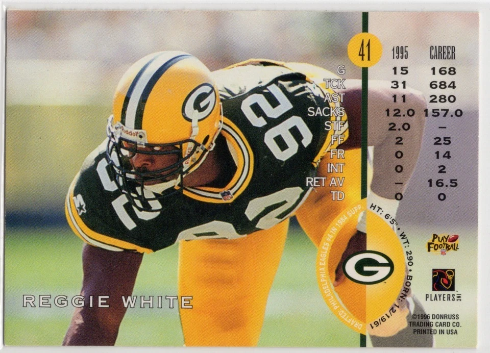 1996 Leaf - Reggie White #41 - Image 2 of 2