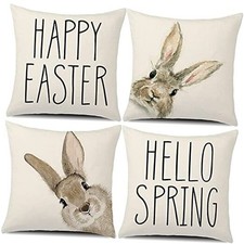 Set of 4 Easter Decor Happy Easter Pillow Covers 18 x 18 Inches Spring Decor