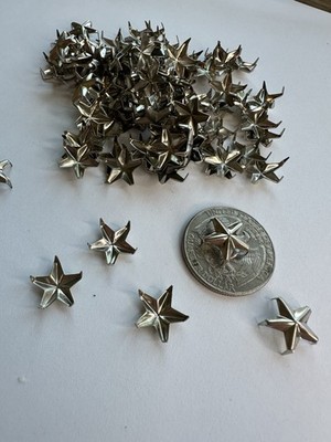 100x Vintage Metal Star Upholstery Tacks   Silver Tone 5-Point Prong Back 1/2 