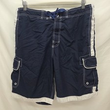 Joe Boxer Swim Trunks Men  s Medium Blue White Board Shorts Cargo Pockets Mesh...