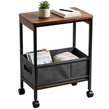 Rustic Brown 10x16x22 Inch Slim Rolling Cart Storage Basket Metal Utility Wheels