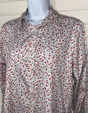 Ralph Lauren CHAPS Sz MEDIUM No Iron Red White Floral 100% Cotton Top EUC