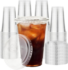 Plastic Cups with Lids 16 oz 100 pack, Clear Disposable Iced Coffee Cups with St