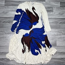 Tory Burch Swan Print Long Maxi Dress Womens 12 Round Neck Long Sleeve Flaw