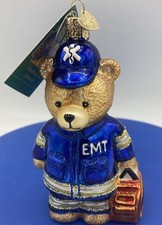 Old World Christmas Glass Ornament EMT Teddy Bear Blue Suit Kit Uniform