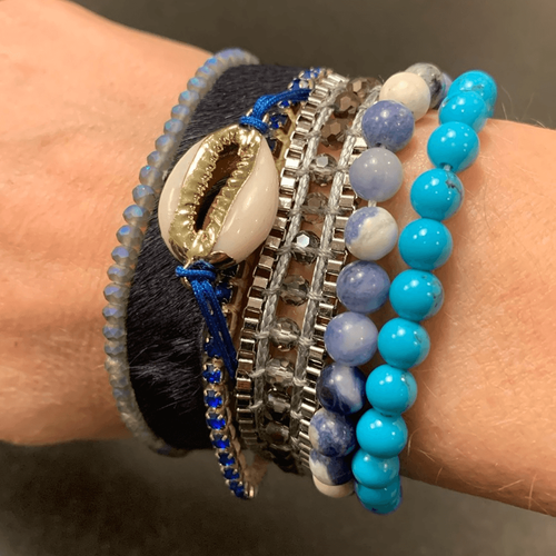 Victoria Emerson Boho Cuff Bracelet with Shell Accent and Turquoise Blue Beads - Picture 7 of 7