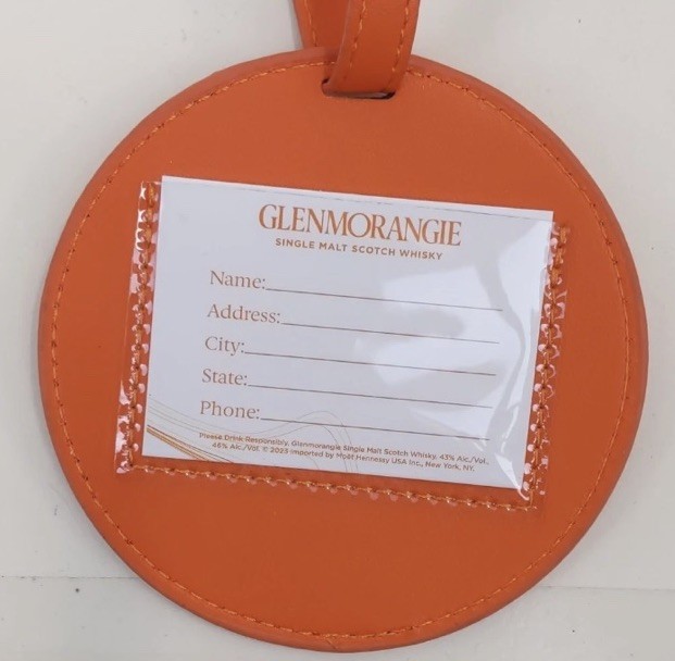 Luggage Tag Orange Giraffe Design Glenmorangie Scotch Whisky Round NEW Leather