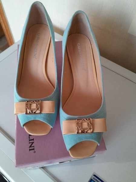 Women Heels Blue Suede 39