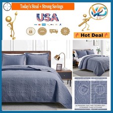 Oversized King Quilt Set Bluish Grey 3-Piece Comforter Shams Bedspread