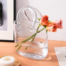 Glass Purse Vase for Flowers, Clear Bag Vases with Handle, Unique Cute Handbag 