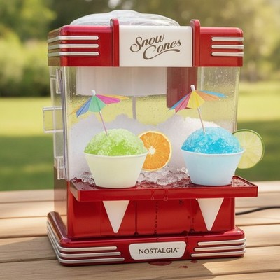 Table-Top Snow Cone Maker - Retro Red Ice Shaver with 2 Cups & Safety Switch