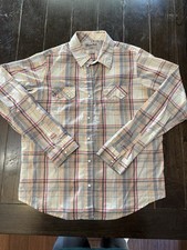 Wrangler Wrancher Pearl Snap Long Sleeve Shirt Women  s Large Pink Cream Plaid