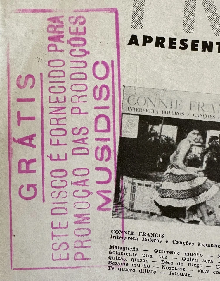 CONNIE FRANCIS, MY THANKS TO YOU—Rare PROMO LP Brazil, 1962 - Image 3 of 4