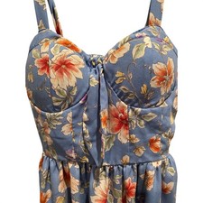 Xhilaration Floral Bustier Mini Dress Small Women's Blue Orange Smocked Back