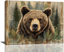 Farmhouse Bear Wall Art Rustic Forest Pictures Decor Woodland Wildlife Painting