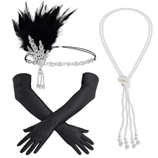 choyaxo 1920s Flapper Headpiece Set Roaring 20s Headpieces Great Gatsby Black