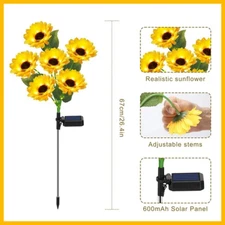 2 packs with 12 Head Solar Sunflower Outdoor Light IP65 Waterproof Pathway Yard