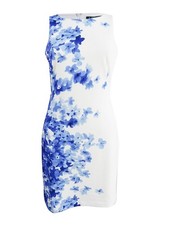Lauren by Ralph Lauren Women's Floral-Print Crepe Dress (0, Cream/Blue Multi)