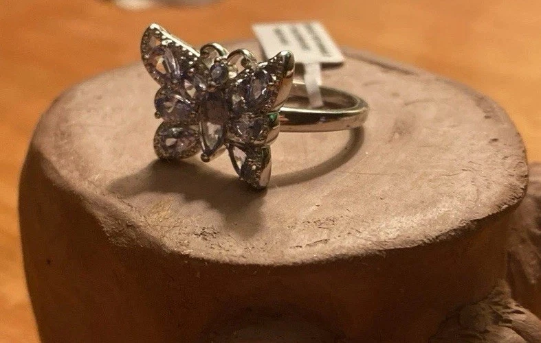 Anillo mariposa tanzanita, platino sobre plata de ley talla 9 Foto 2 de 4