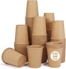 Disposable Cups, 100 Pack 8 Oz Kraft Paper Cups, Paper Coffee Cups, Disposable