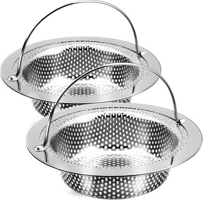 2 Pack Sink Drain Strainer 4.5'' Stainless Steel Basket w/ Handle Rust Free