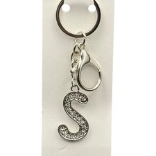 Silver Tone Rhinestone Letter S Initial Keychain Bag Charm Monogram Bling