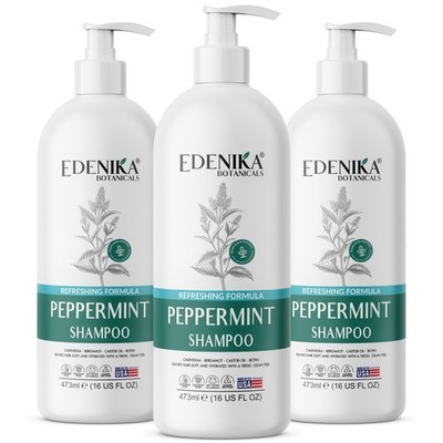 Edenika 3 Pack Peppermint Shampoo Biotin Thinning Itchy Scalp Sulfate Free 16 oz