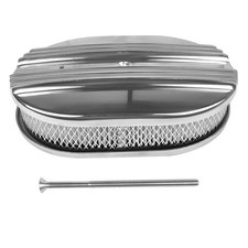 12 Oval Polished Aluminum Half Finned Air Cleaner Assembly For Chevy Ford