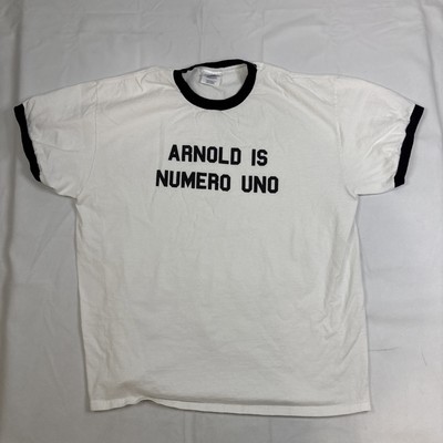 Port Company Ringer T Shirt Men s XL White Arnold Is Number Unp Retro Fitness