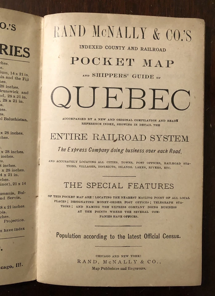Antique 1913 Rand McNally Indexed Pocket Map and Shippers Guide QUEBEC Canada - Image 2 of 4
