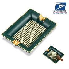 Outdoor Ceramic Cigar Ashtray Portable Holder 2 Solt Green Rectangle Gift Box