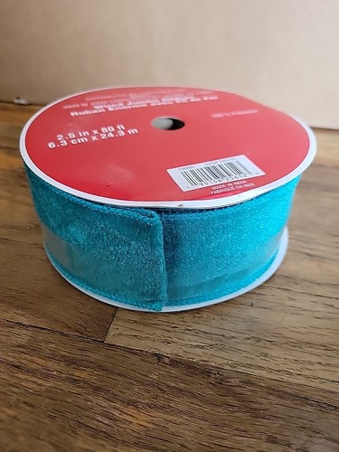 NEU Celebrate It Drahtkante Band 2,5" breit x 26,6 Yards Aqua Samt - Bild 1 von 4