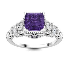 Princess-cut Natural Amethyst Solitaire with Accents Ring Sterling Silver