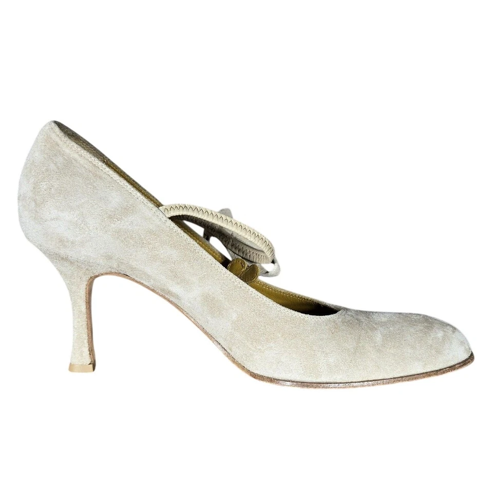 Isaac Mizrahi Mary Jane 高跟鞋 7.5 意大利制造棕褐色麂皮绒皮革鞋底高跟鞋 — 第 2/4 张图片