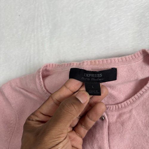 Express Cashmere Pink Long Sleeve Button Up Cardigan Sweater Girls L Distressed - Picture 5 of 9